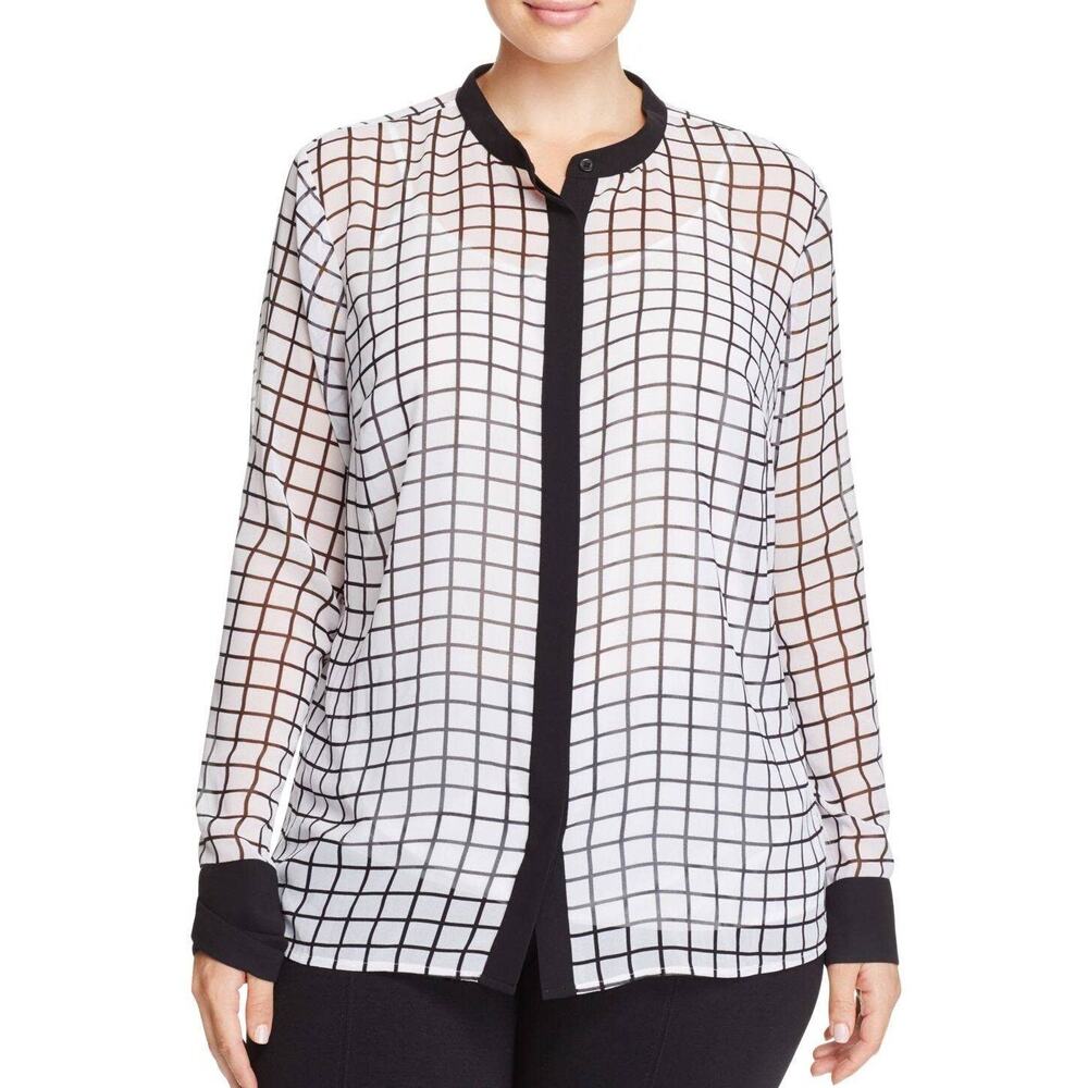 MICHAEL MICHAEL KORS | White & Black Square Checkered Sheer Shirt |‎ Women's XL